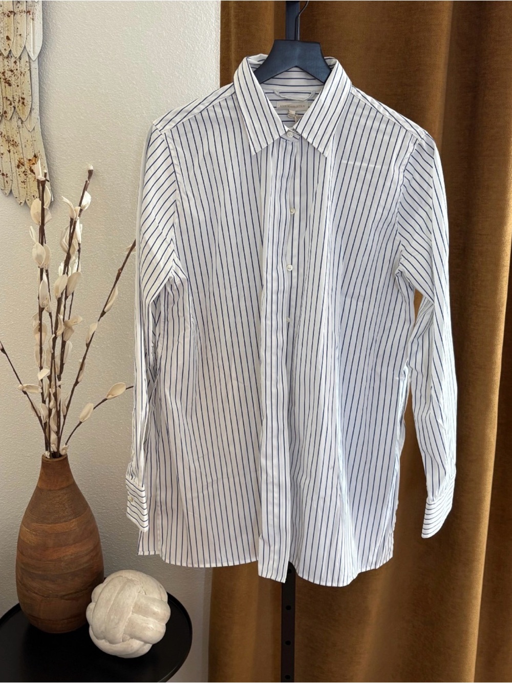 New Ann Mashburn Blue striped shirt tunic Womens Large